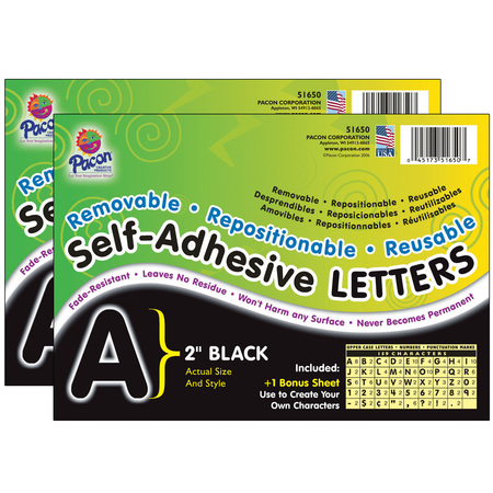 PACON Black Self-Adhesive Letters, Puffy Font, 2", 159 Characters/Pk, PK2 51650